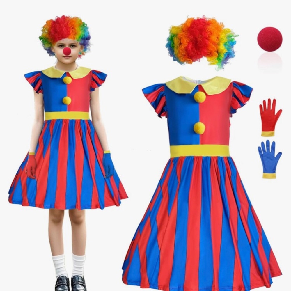 Vibrant Red and Blue Halloween Clown Costume